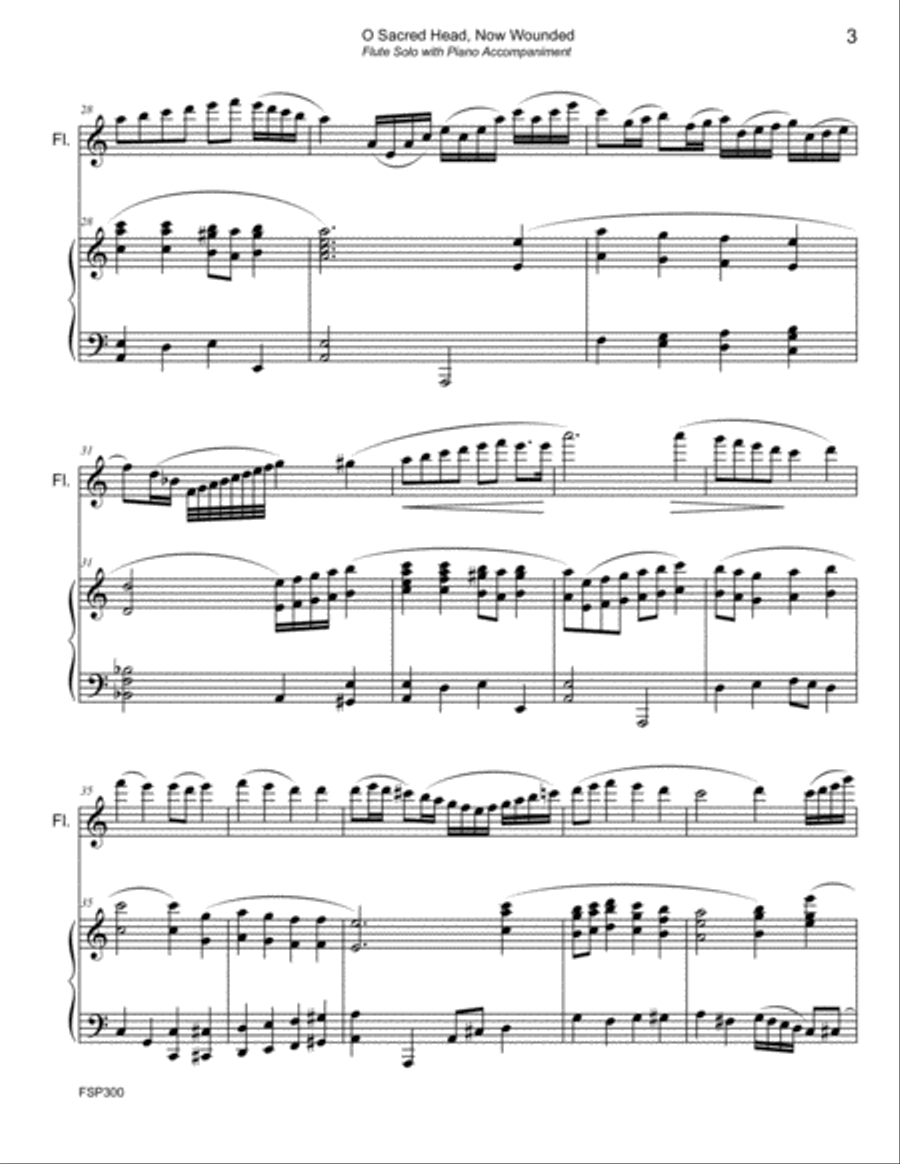 O SACRED HEAD NOW WOUNDED - FLUTE or ALTO FLUTE SOLO with Piano Accompaniment Flute Solo scores gallery preview page 3