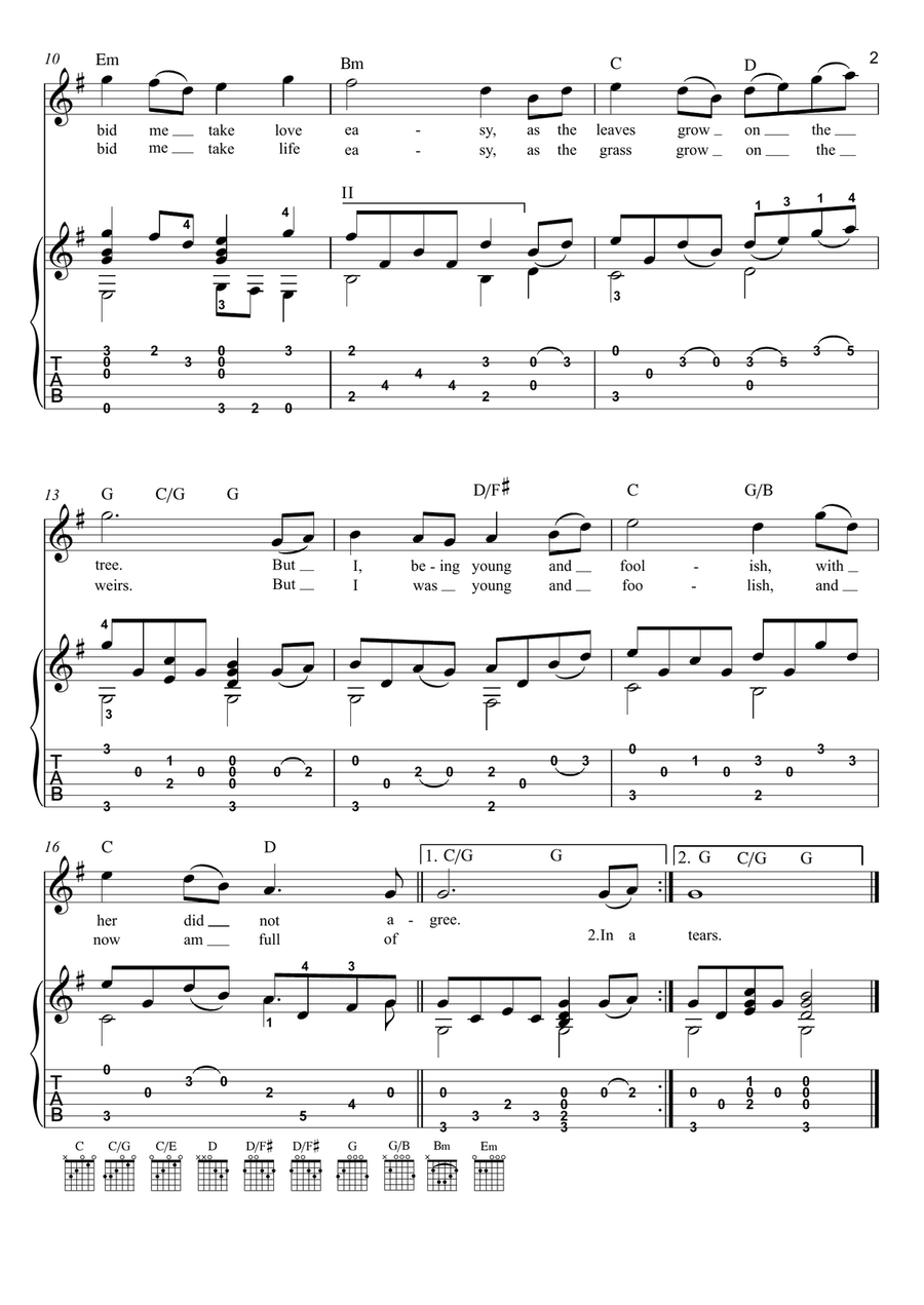 Down by the Salley Gardens guitar Violin duet String Duet scores gallery preview page 2