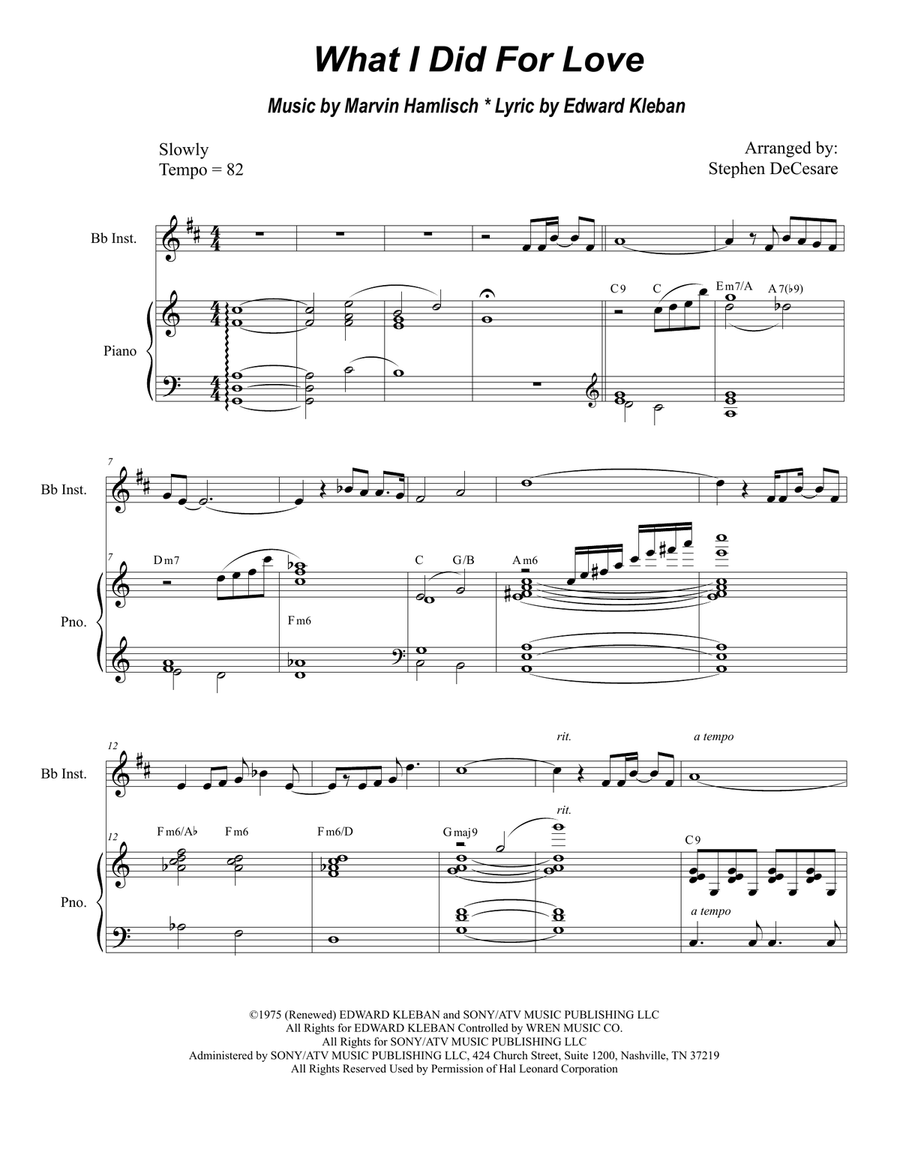 What I Did For Love What I Did For Love Clarinet scores gallery preview page 1
