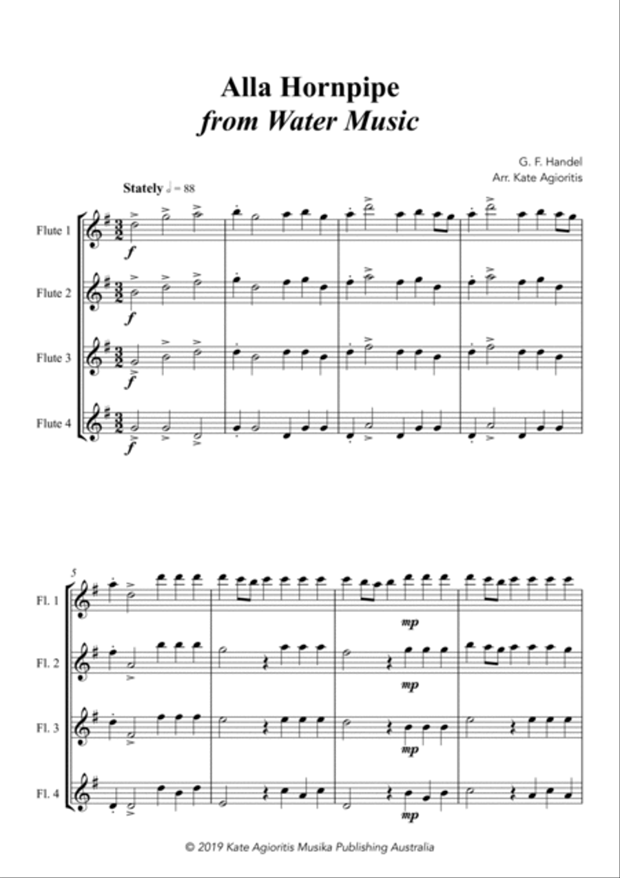 Alla Hornpipe from Handel's Water Music - for Flute Quartet Alla Hornpipe from Handel's Water Music - for Flute Quartet Woodwind Ensemble scores gallery preview page 3