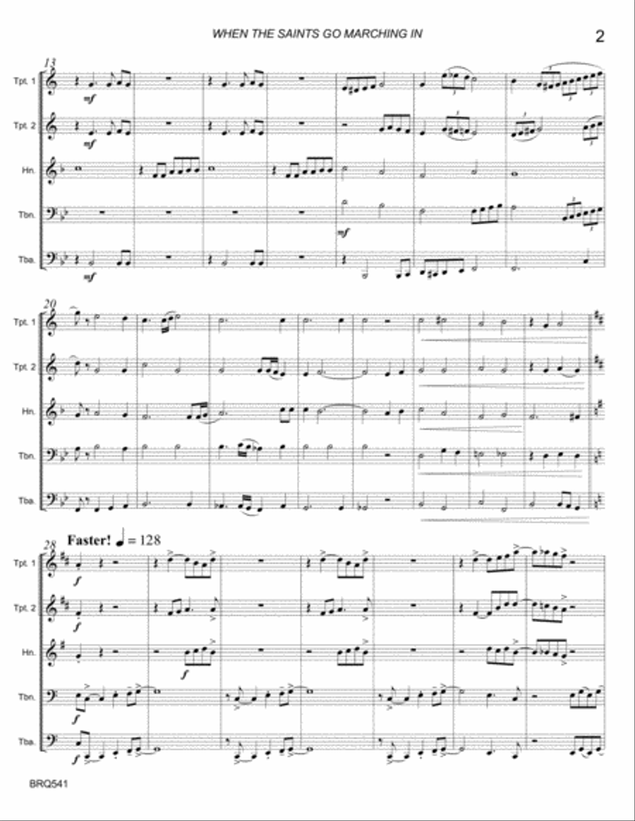 WHEN THE SAINTS GO MARCHING IN for BRASS QUINTET (unaccompanied) Brass Quintet scores gallery preview page 2