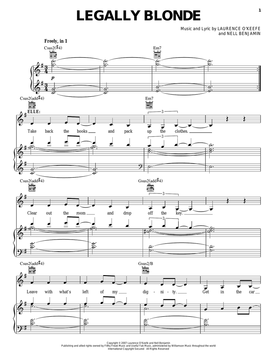 Legally Blonde Piano, Vocal, Guitar scores gallery preview page 1