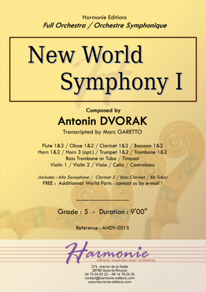 Book cover for New World Symphony - 1st Movement - Antonin DVORAK - Full Orchestra - transcripted by Marc Garetto