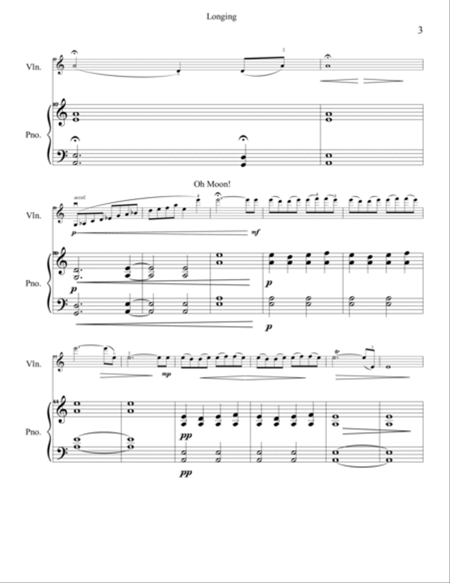 Longing (from Moon Dance of the Fireflies) score Violin Solo scores gallery preview page 3