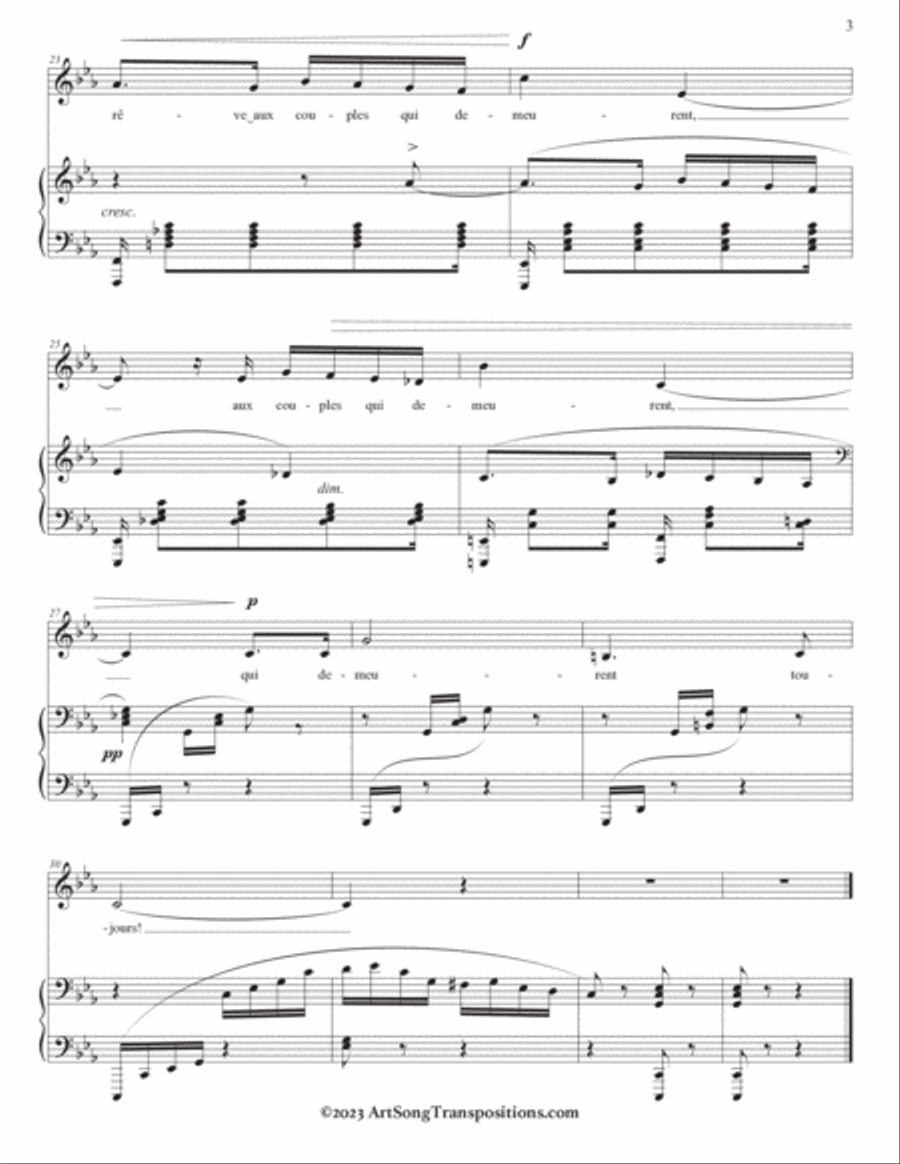 FAURÉ: Ici-bas! Op. 8 no. 3 (transposed to C minor, B minor, and B-flat minor) Voice scores gallery preview page 4