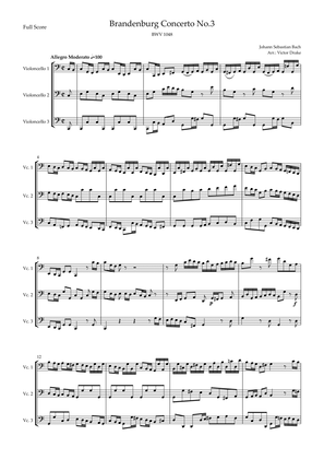 Brandenburg Concerto No. 3 in G major, BWV 1048 1st Mov. (J.S. Bach) for Cello Trio