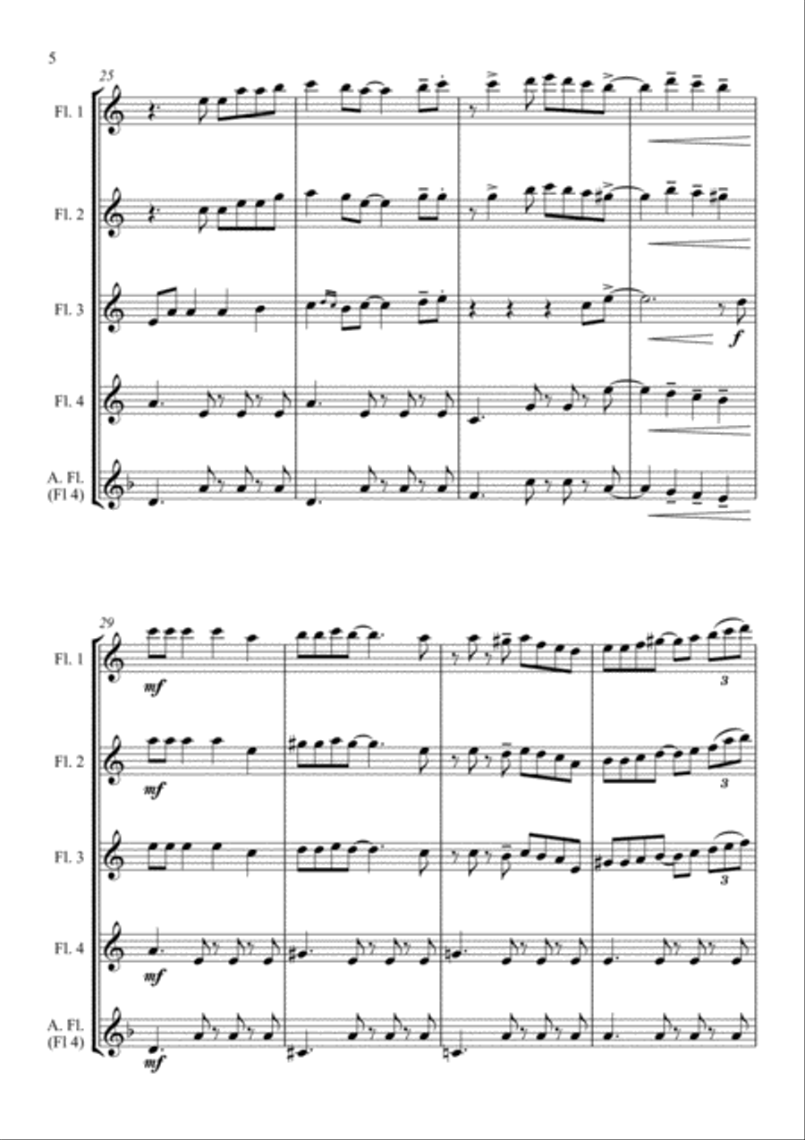Johnny Swings On Home (When Johnny Comes Marching Home) - for Flute Quartet Flute Quartet scores gallery preview page 6
