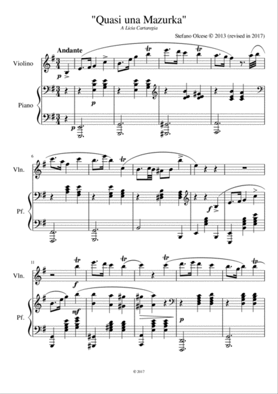 Quasi una Mazurka (version for violin and piano) Violin scores gallery preview page 1
