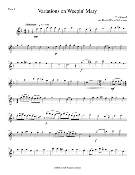 Variations on Weepin' Mary for flute quartet image number null