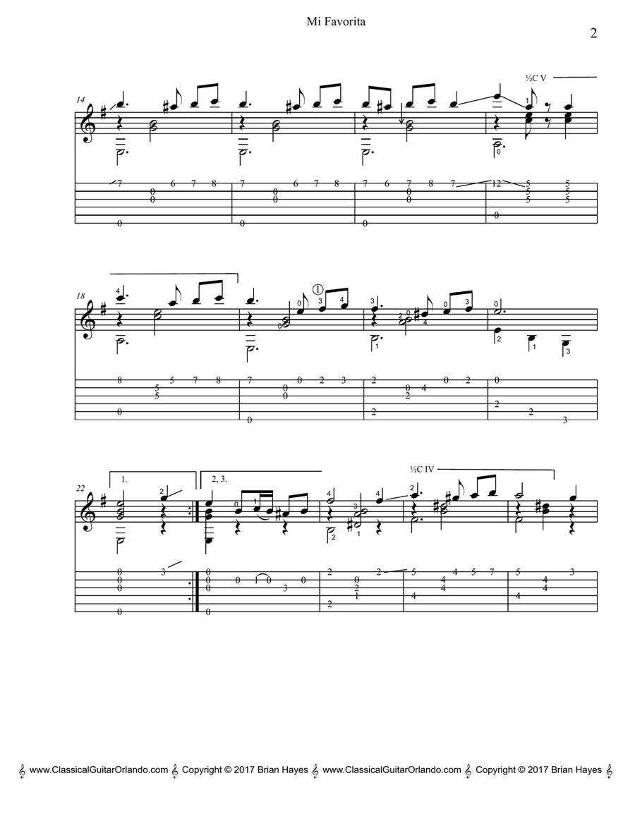 Mi Favorita (a 19th century mazurka) (with Tablature) Classical Guitar scores gallery preview page 3