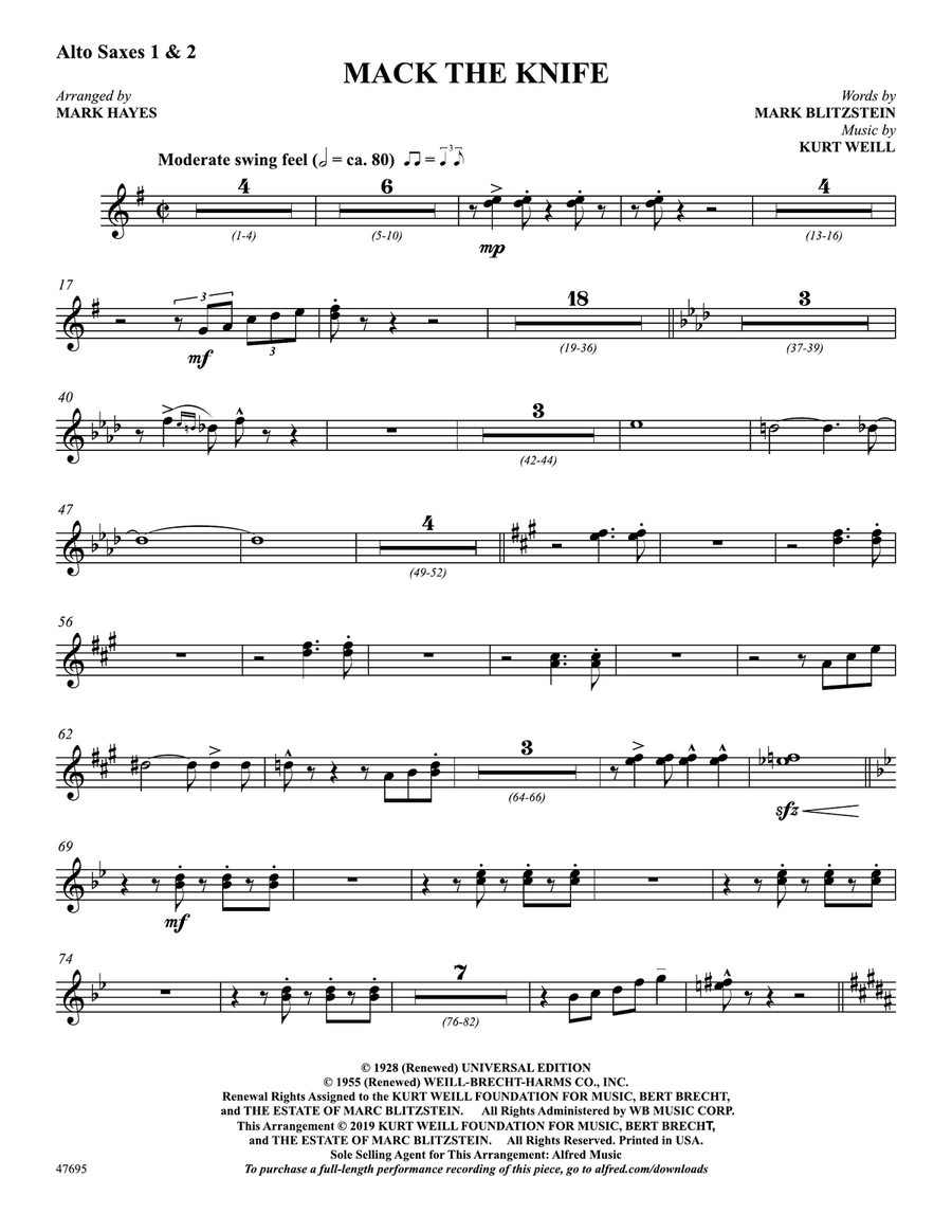 Mack the Knife: 1st & 2nd E-flat Alto Saxophone