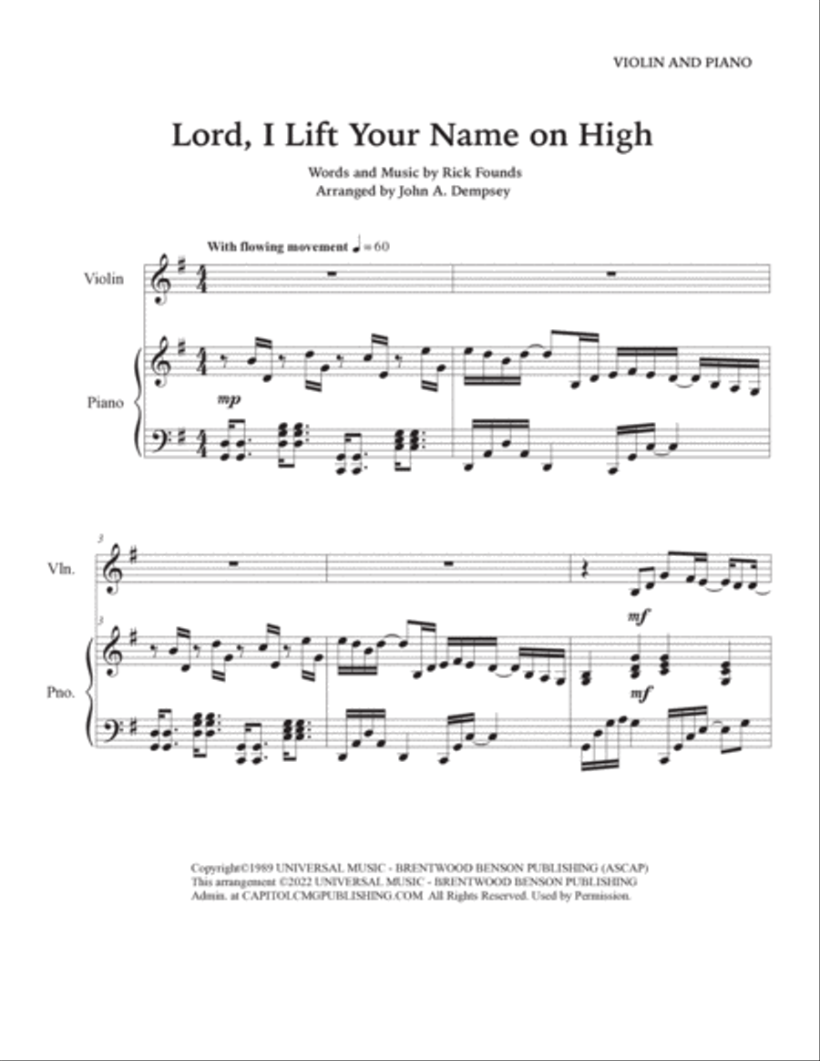 Lord, I Lift Your Name On High Violin Solo scores gallery preview page 5
