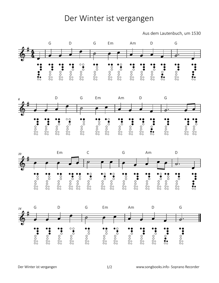 Der Winter ist vergangen Soprano Recorder scores gallery preview page 1