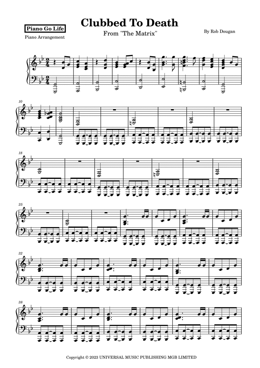 Clubbed To Death Piano Solo scores gallery preview page 1