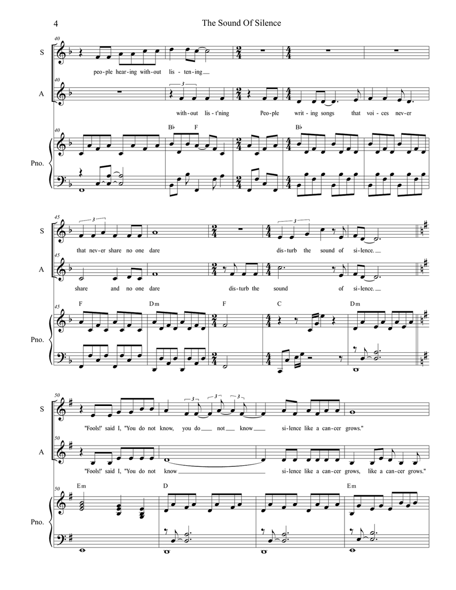 The Sound Of Silence Alto Voice scores gallery preview page 4