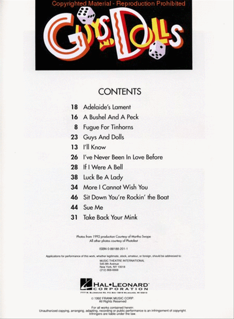 Guys and Dolls Piano, Vocal, Guitar scores gallery preview page 2