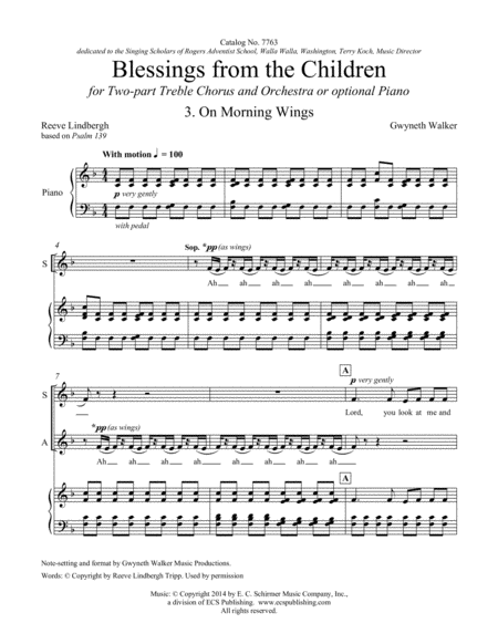 Blessings from the Children: 3. On Morning Wings (Downloadable Piano/Choral Score)