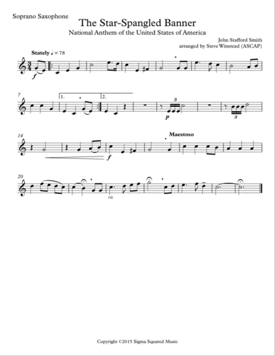 The Star-Spangled Banner for Saxophone Quartet Saxophone Quartet scores gallery preview page 4
