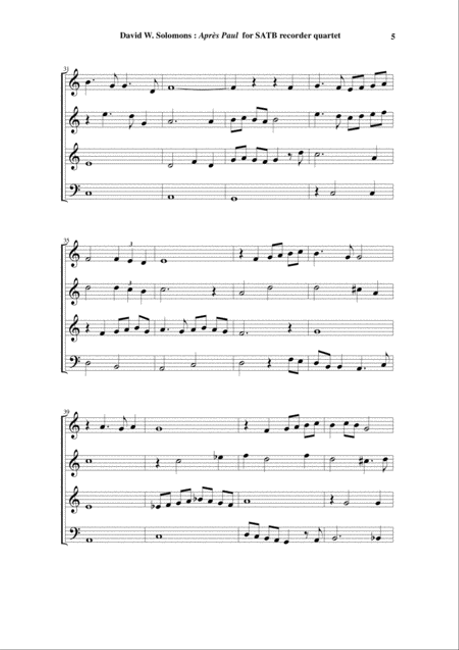 David Warin Solomons: Après Paul for SATB recorder quartet Small Ensemble scores gallery preview page 5