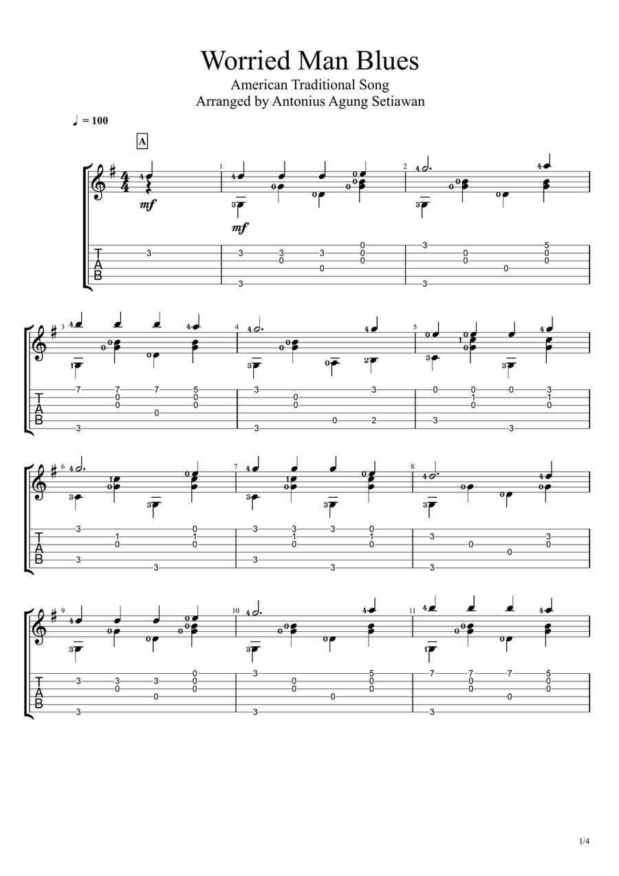 Worried Man Blues Electric Guitar scores gallery preview page 1