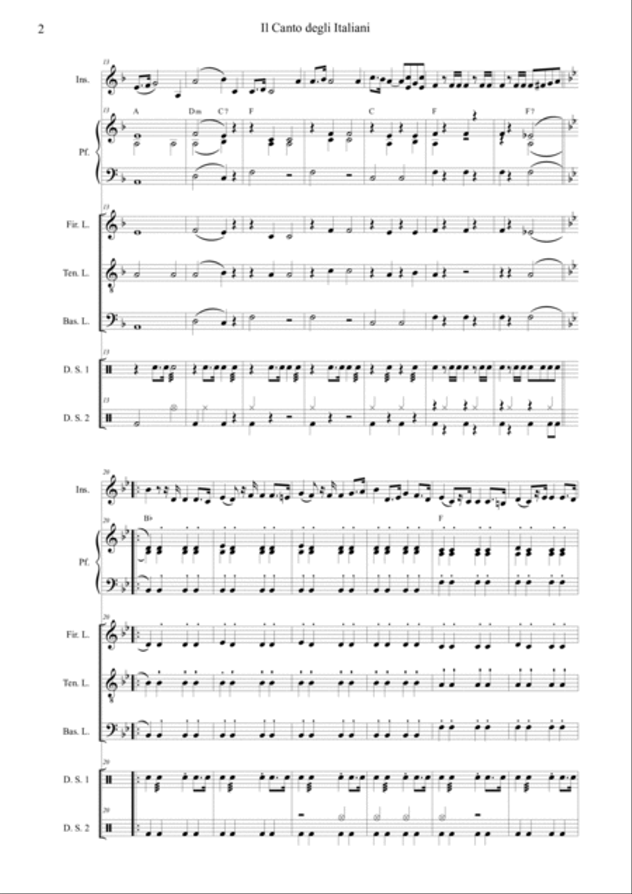 Italian National Anthem (Il canto degli Italiani) Chamber Music scores gallery preview page 5