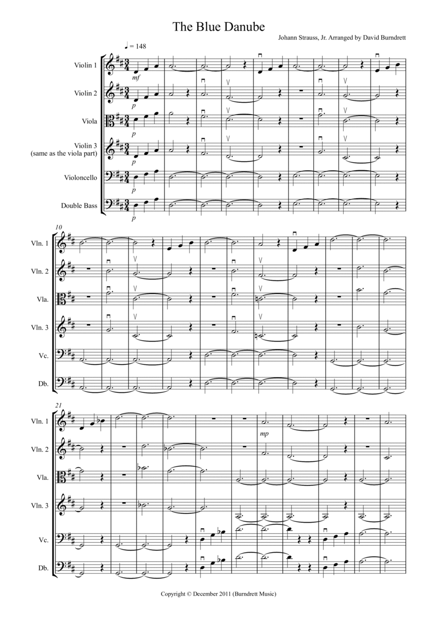 The Blue Danube for String Orchestra String Quartet scores gallery preview page 1