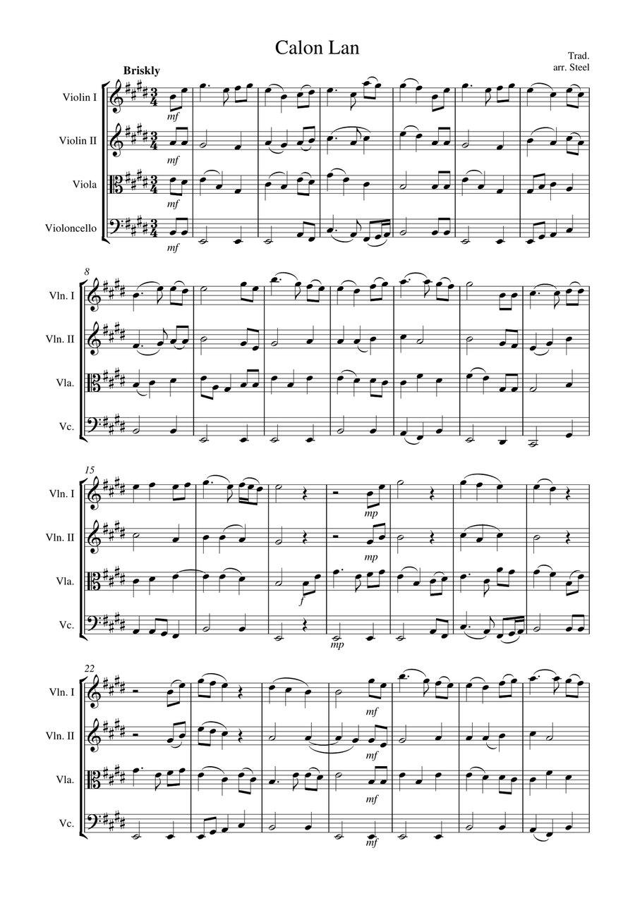 Calon Lan for String Quartet String Quartet scores gallery preview page 1