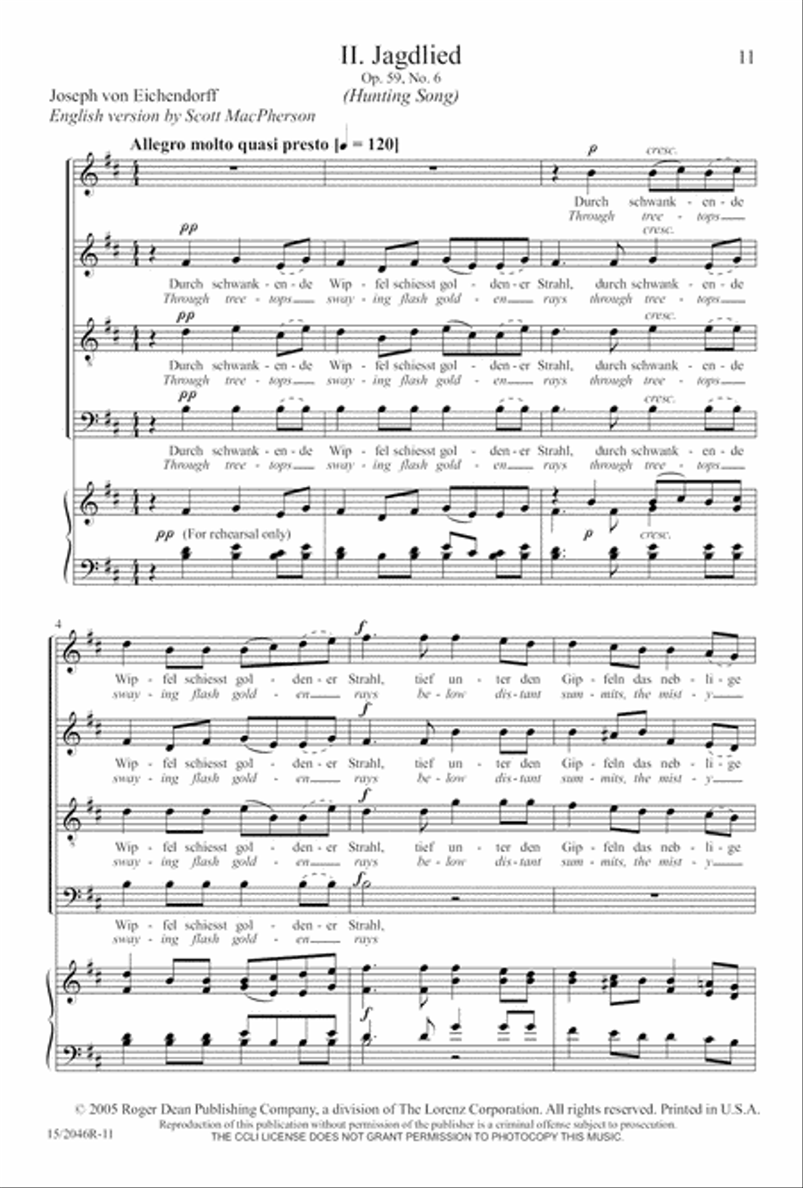 Two Mendelssohn Part Songs: 1. Im Walde 2. Jaglied 4-Part scores gallery preview page 12