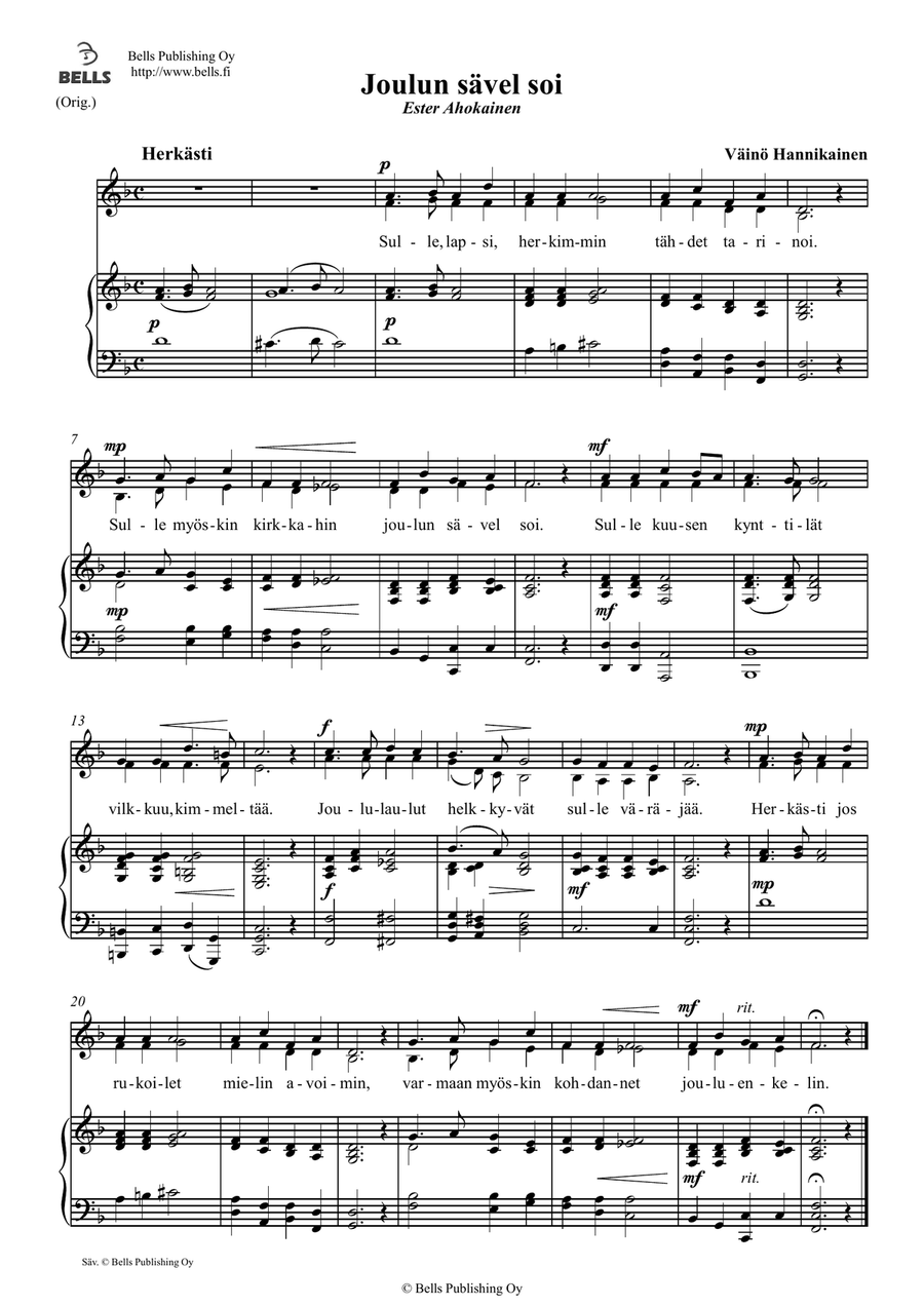 Joulun savel soi (Original key. D minor)
