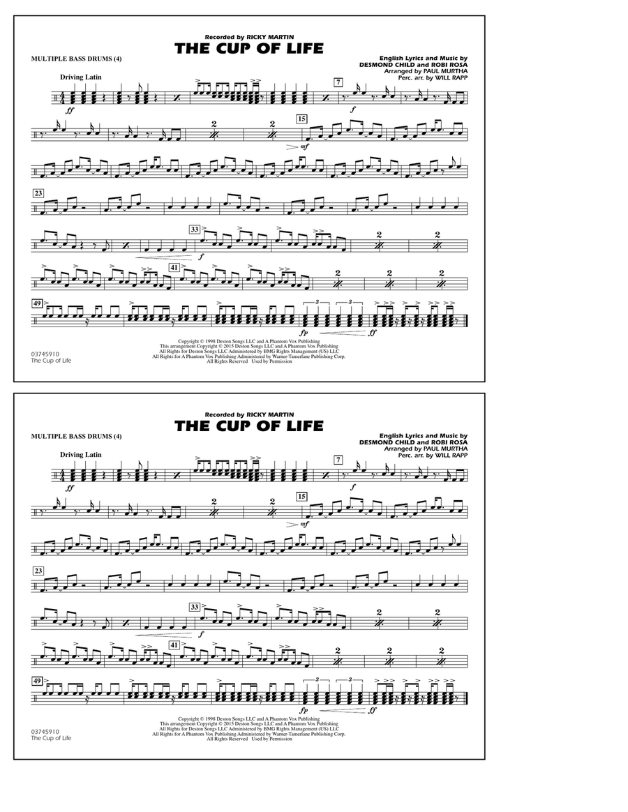 The Cup of Life - Multiple Bass Drums Marching Band scores gallery preview page 1