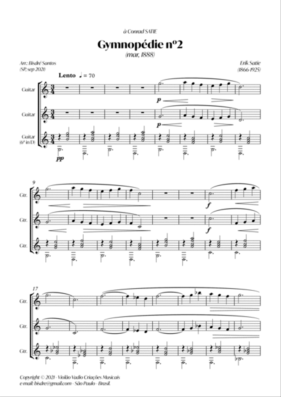 Gymnopedie 2 - guitar trio Guitar Ensemble scores gallery preview page 2