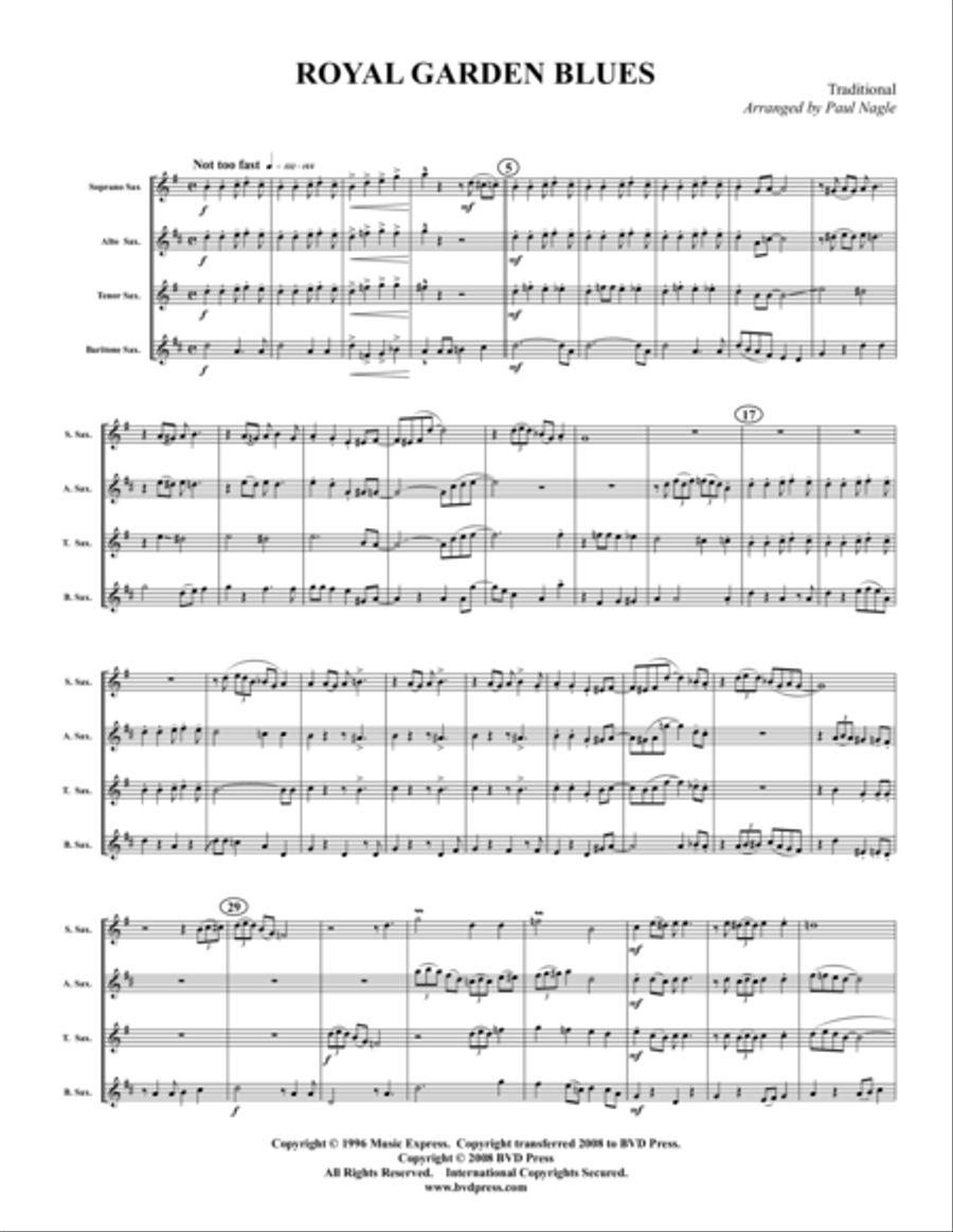 Royal Garden Blues Saxophone Quartet scores gallery preview page 1