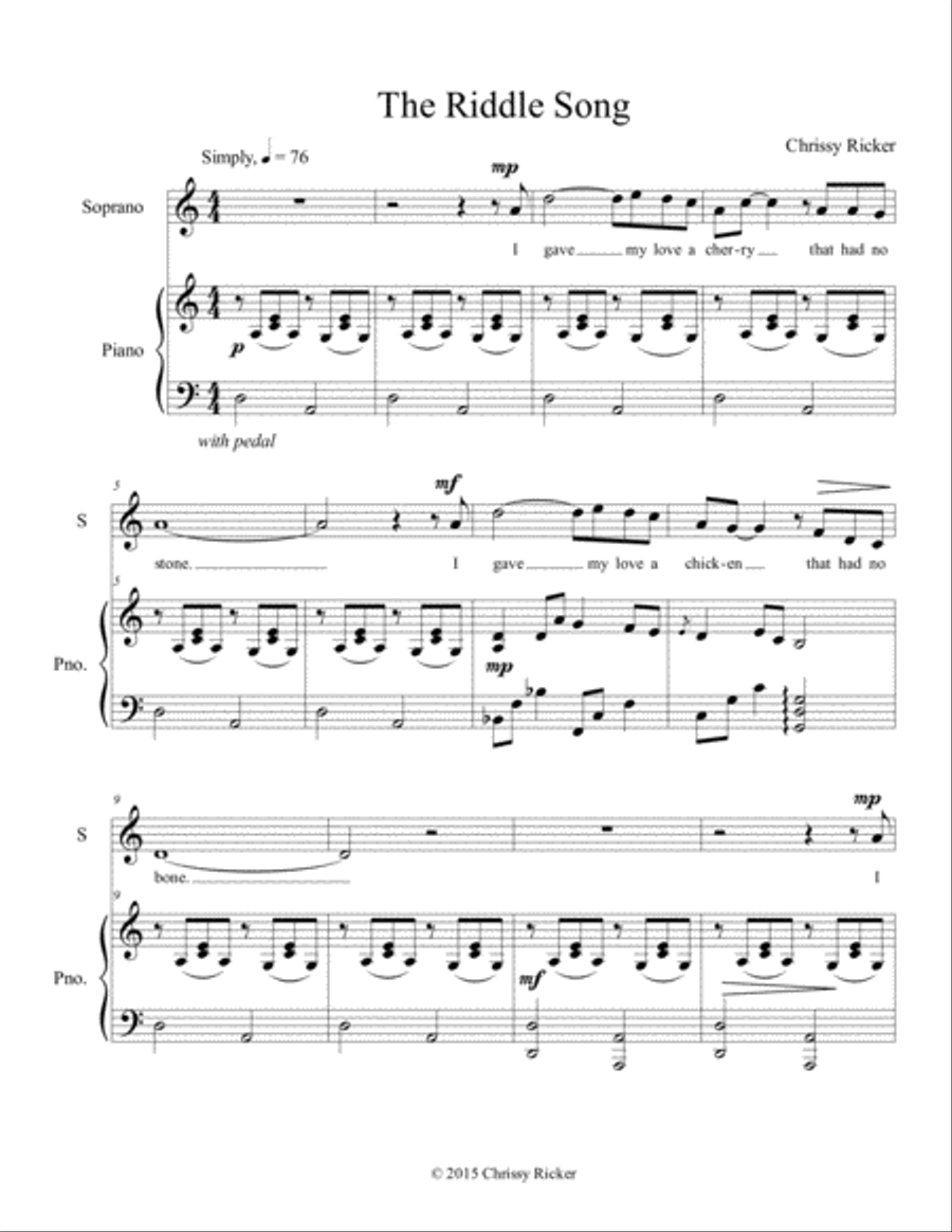 The Riddle Song (I Gave My Love a Cherry) Soprano Voice scores gallery preview page 1