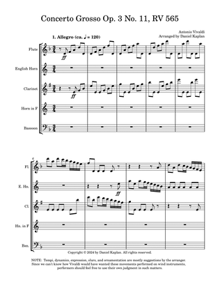 Concerto Grosso Op. 3 No. 11, RV565 (arranged for woodwind quintet)