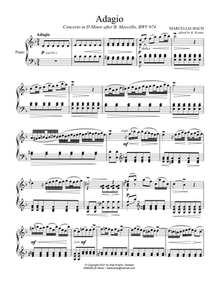 Book cover for Adagio BWV 974 from Concerto in D Minor after Marcello for piano solo