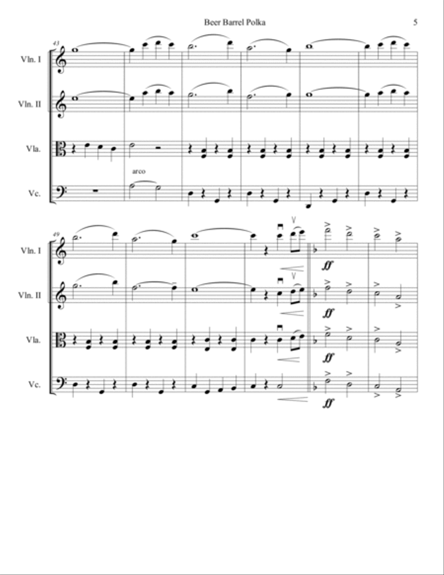 Rosamunde (Beer Barrel Polka) String Quartet scores gallery preview page 5