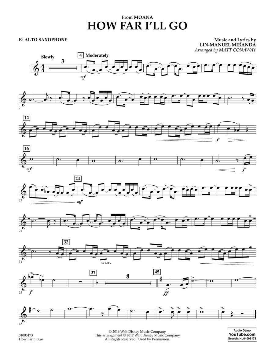 How Far I'll Go (from Moana) - Eb Alto Saxophone Concert Band scores gallery preview page 1