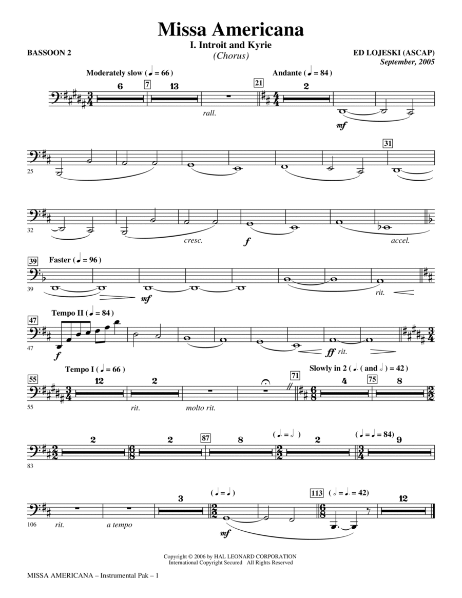 Missa Americana - Bassoon 2 Choir scores gallery preview page 1