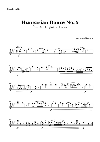 Hungarian Dance No. 5 by Brahms for D♭ Piccolo Solo image number null