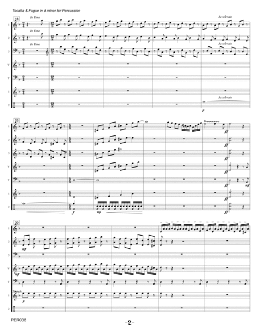 TOCATTA & FUGUE IN D MINOR (Bach - BWV 565) - Percussion Ensemble (Grade 4+) Percussion Ensemble scores gallery preview page 2