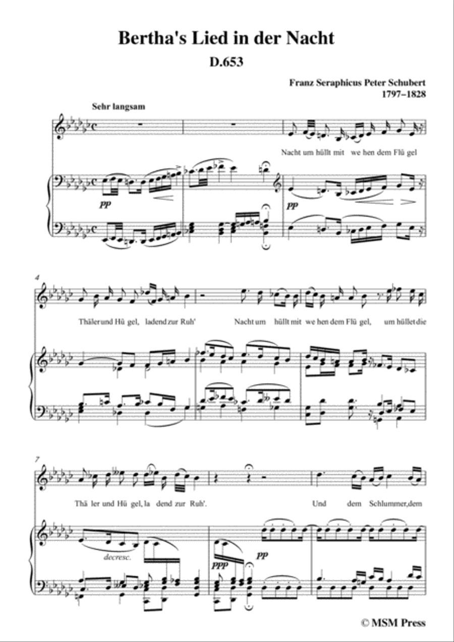 Schubert-Bertha's Lied in der Nacht(Bertha's Night Song),D.653,in G flat Major,for Voice&Piano Voice scores gallery preview page 3