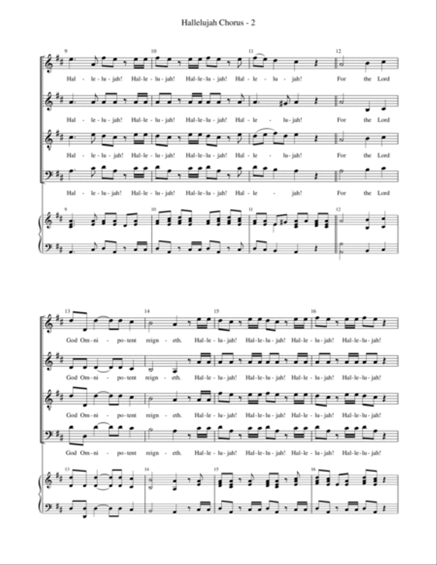 Hallelujah Chorus (SATB, key of D) 4-Part scores gallery preview page 3