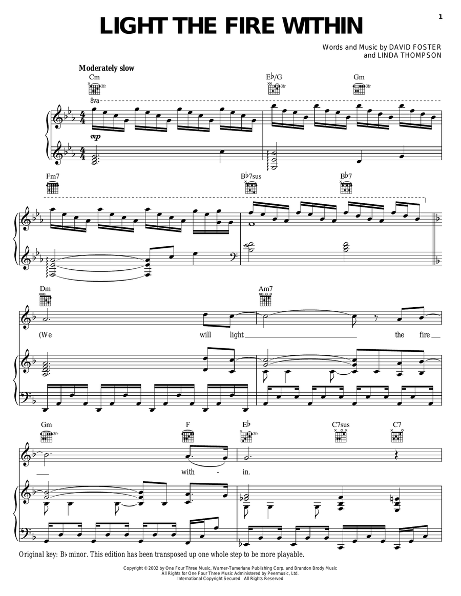 Light The Fire Within Piano, Vocal, Guitar scores gallery preview page 1