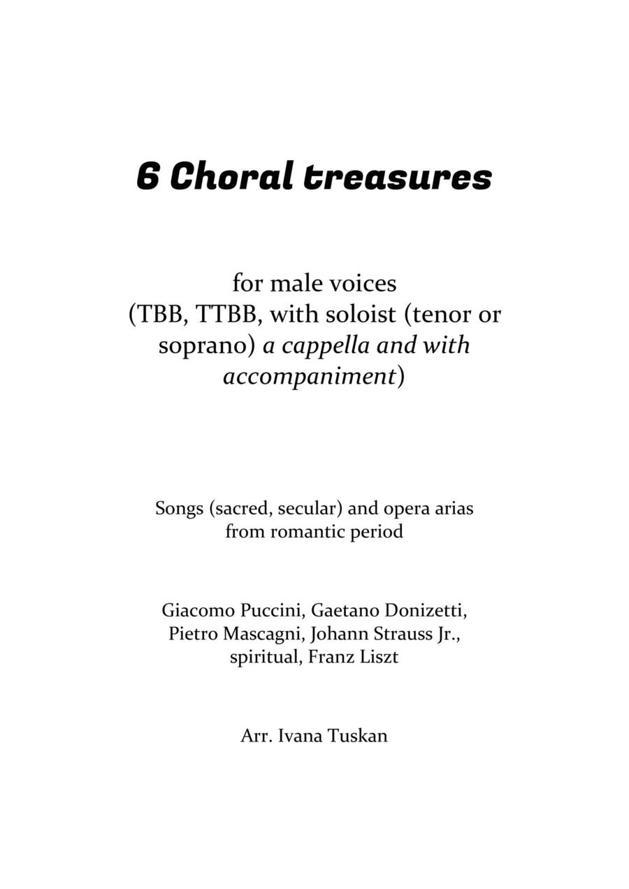 6 Choral Treasures for male voices (TBB, TTBB) TTBB scores gallery preview page 1
