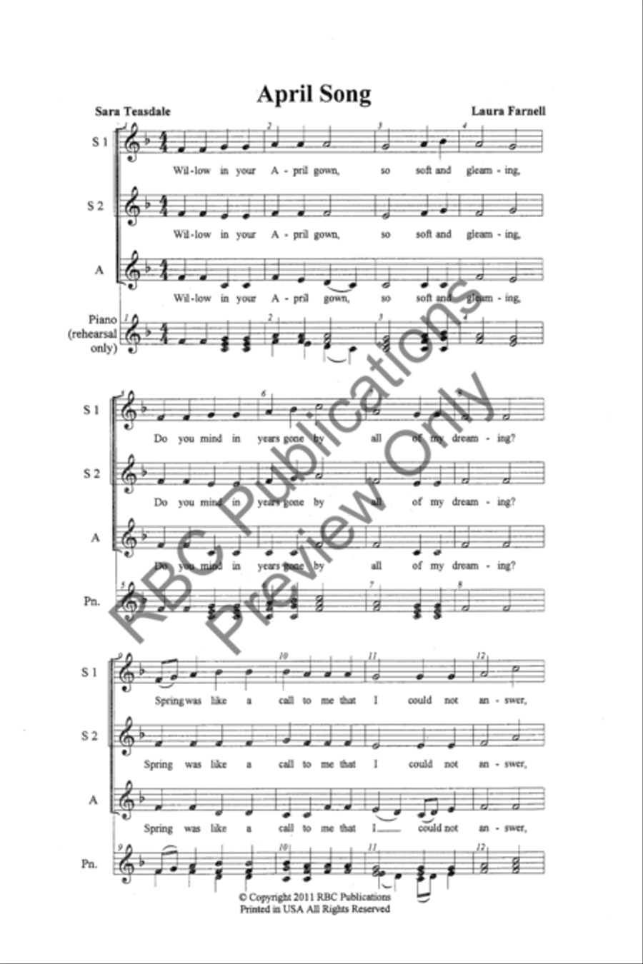 April Song (SSA) April Song (SSA) SSA scores gallery preview page 3
