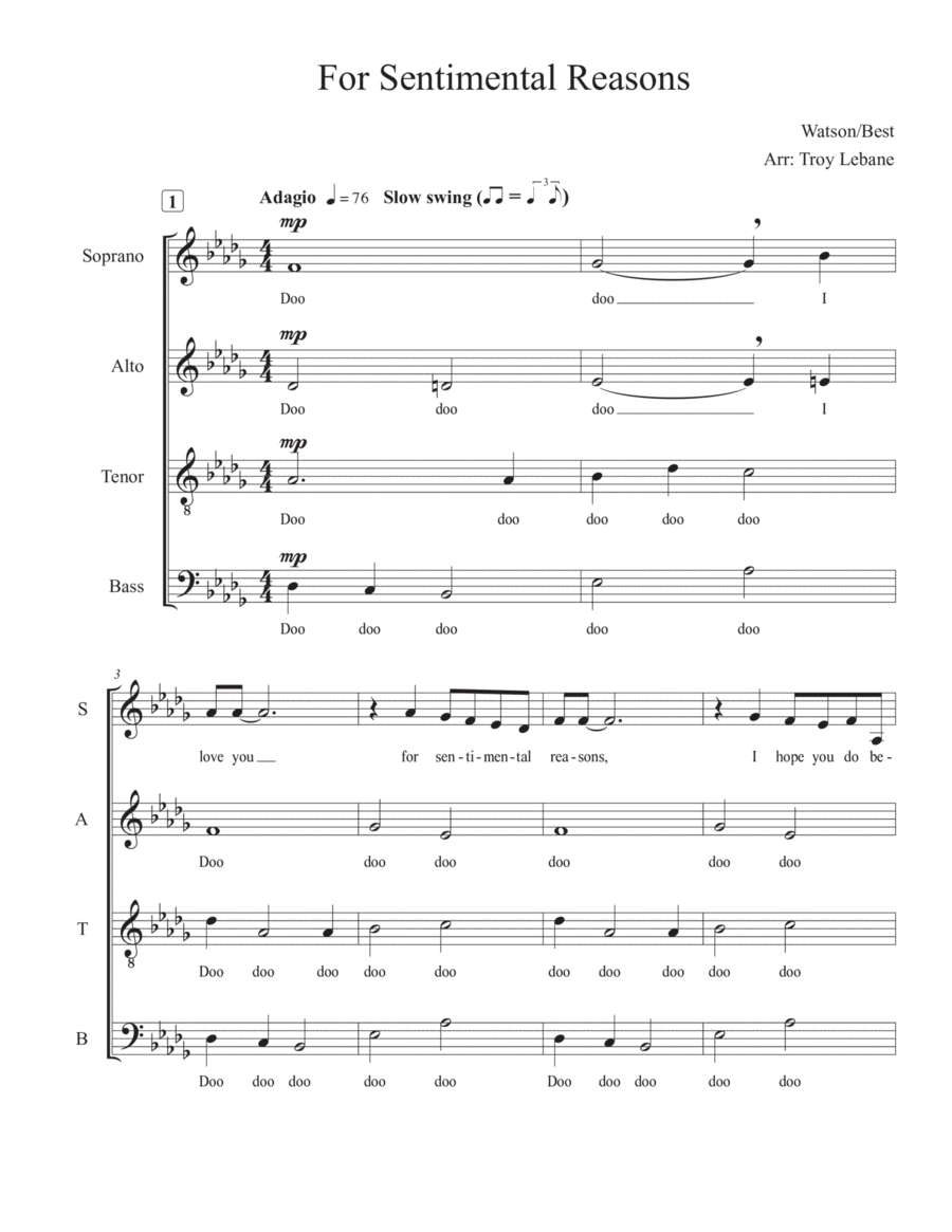 (i Love You) For Sentimental Reasons 4-Part scores gallery preview page 1