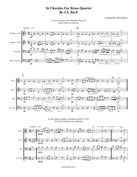 16 Chorales for Brass Quartet by JS Bach image number null