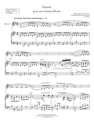 Book cover for Ravel - Pavane pour une infante défunte, arranged for French Horn (in F) and Piano