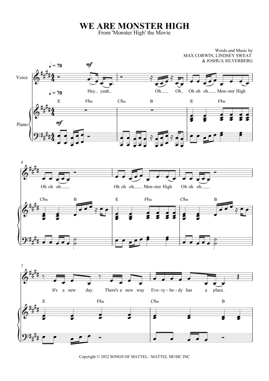 We Are Monster High Piano, Vocal, Guitar scores gallery preview page 1