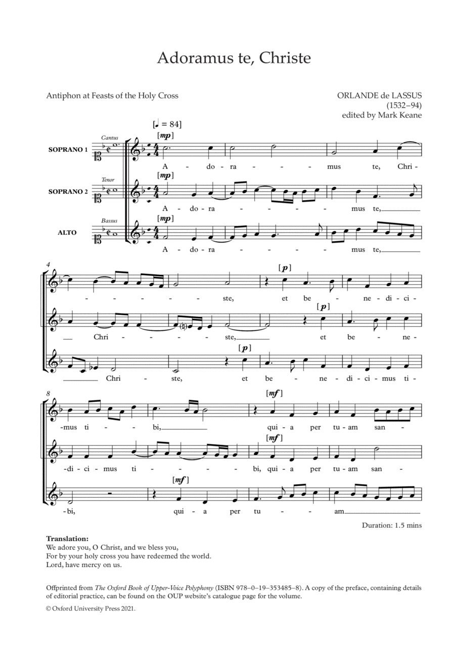 Adoramus te, Christe (a 3) SSA scores gallery preview page 1